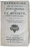 MUSIC.  Béthizy, Jean-Laurent de. Exposition de la Théorie et de la Pratique de la Musique, suivant les nouvelles découvertes.  1764